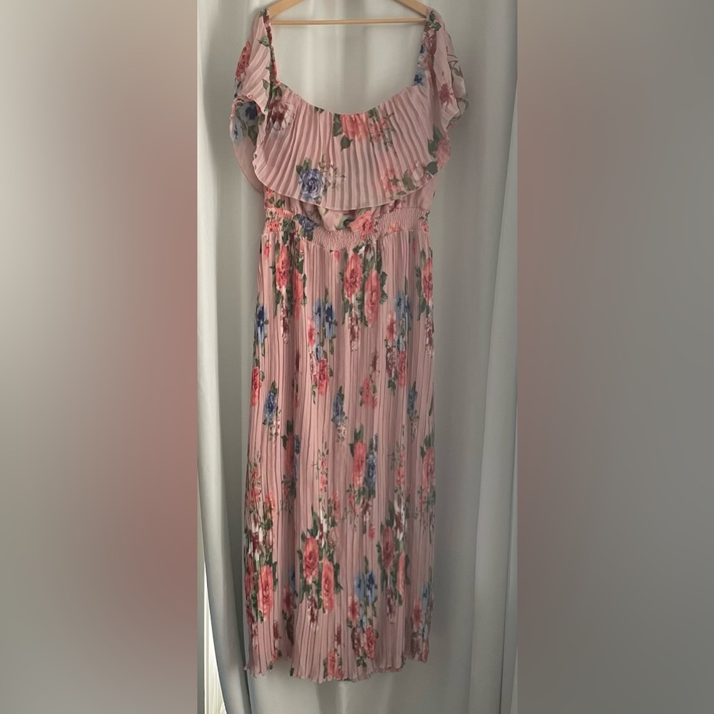 Baltic Born Pink Floral Pleated Maxi Dress